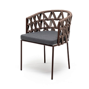 Стул 4SIS Диего из роупа, каркас коричневый (RAL8016) муар, роуп коричневый, ткань серая, садовая мебель