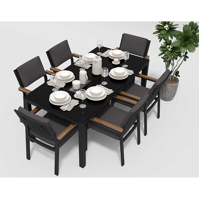 Обеденная зона Gardenini Calma 180 Карбон / Антрацит со стульями Bella 