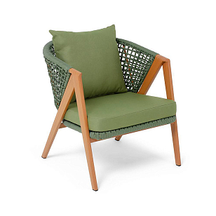 Кресло 4SIS Амстердам, каркас под дерево, роуп зеленый, ткань зеленая, садовая мебель