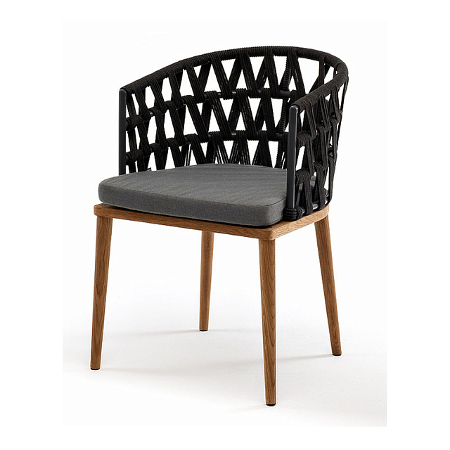Стул 4SIS Диего из роупа, основание дуб, каркас темно-серый, роуп темно-серый, ткань темно-серая 