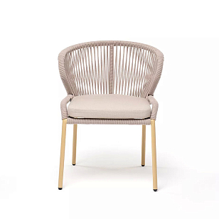 Стул 4SIS Милан из роупа, каркас белый шагрень, роуп светло-серый, ткань бежевая, садовая мебель