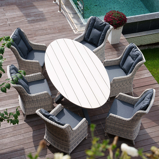 Обеденный комплект Lite Lugano и 6 кресел Bergamo Цвет: серый 