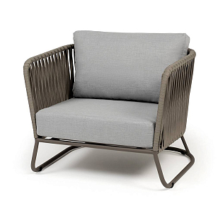 Кресло 4SIS Багамы, каркас бежево-серый муар, роуп серо-коричневый, ткань светло-серая, садовая мебель