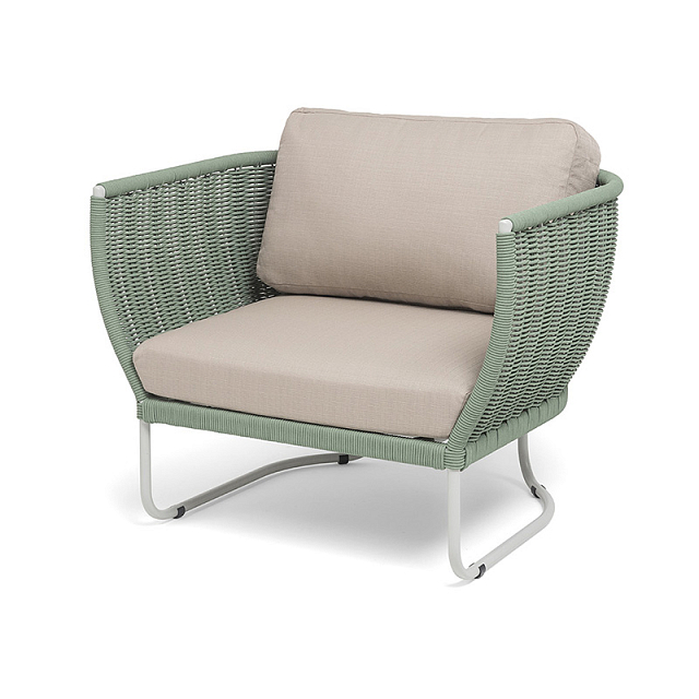 Кресло 4SIS Фиджи, каркас светло-серый муар, роуп зеленый, ткань Mossle бежевая 