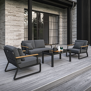 Лаунж зона Gardenini Premium Voglie Карбон / Темно-серый для дачи Лаунж зона Gardenini Premium Voglie Карбон / Темно-серый, садовая мебель