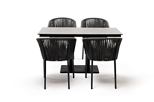 Обеденная группа 4SIS Каффе Дабл, каркас темно-серый, роуп серый, столешница серый гранит, садовая мебель