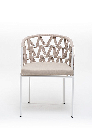 Стул 4SIS Диего из роупа, каркас белый муар, роуп бежевый, ткань бежевая 15052, садовая мебель