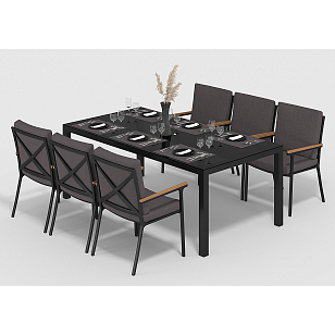 Обеденная зона Gardenini Calma 200 Карбон / Антрацит со стульями Calma S, садовая мебель