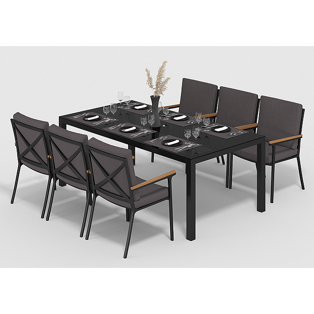 Обеденная зона Gardenini Calma 200 Карбон / Антрацит со стульями Calma S 
