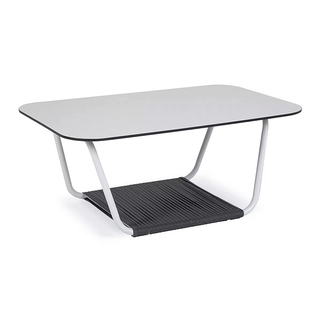 Стол журнальный 4SIS Гранада 90 х 60, каркас белый муар, роуп темно-серый, столешница молочная 