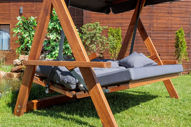 Качели трёхместные Lite Lyon с серыми подушками 