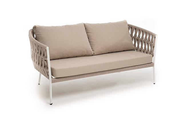 Диван 4SIS Диего 2-местный из роупа, каркас белый муар, роуп бежевый, ткань бежевая 035 