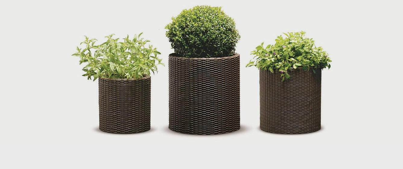 Цилиндрическое кашпо Keter 3 size (3 шт.) Цвет: виски коричневый 