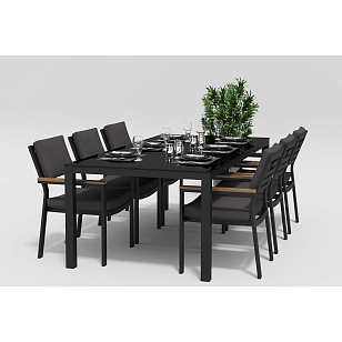 Обеденная зона Gardenini Calma 220 Карбон / Антрацит со стульями Bella, садовая мебель