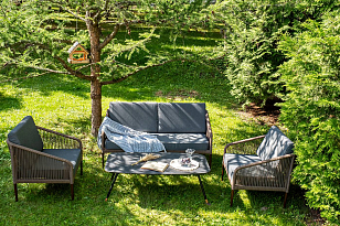 Лаунж-зона 4SIS Канны 4-местная со столом Верона, каркас коричневый, роуп коричневый, столешница серый гранит, садовая мебель