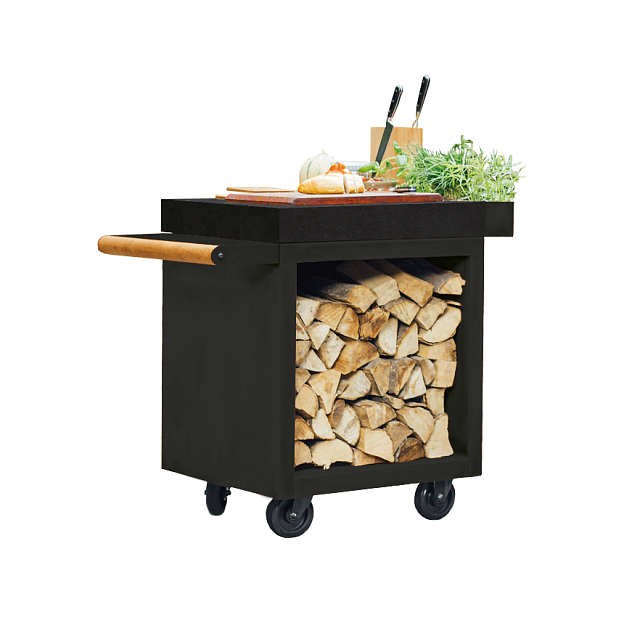 Разделочный столик с поленницей черный OFYR 65 с керамикой