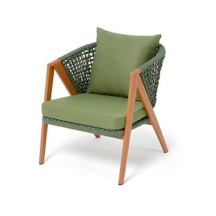 Кресло 4SIS Амстердам, каркас под дерево, роуп зеленый, ткань зеленая, садовая мебель