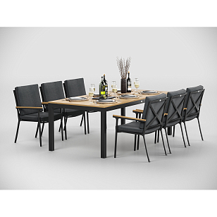 Обеденная зона Gardenini Premium Bella 220 Карбон / Темно-серый со стульями Calma S для дачи Обеденная зона Gardenini Premium Bella 220 Карбон / Темно-серый со стульями Calma S, садовая мебель
