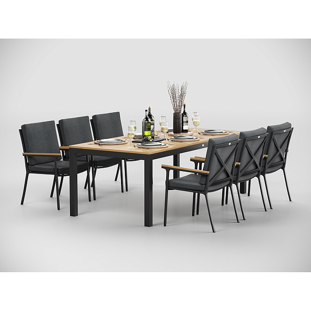 Обеденная зона Gardenini Premium Bella 220 Карбон / Темно-серый со стульями Calma S 
