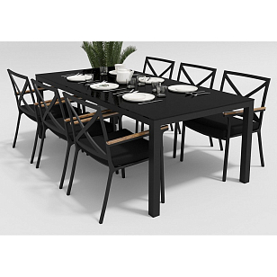 Обеденная зона Gardenini Calma Carbon 200 Черный со стульями Calma, садовая мебель