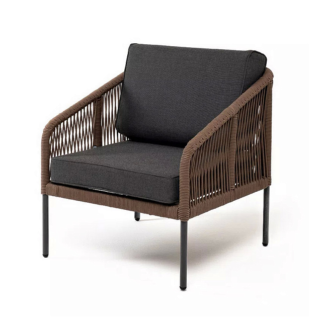 Кресло 4SIS Канны, каркас темно-серый (RAL7024) муар, роуп коричневый, ткань темно-серая 027 