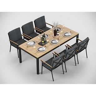 Обеденная зона Gardenini Premium Bella 220 Карбон / Темно-серый со стульями Calma S для дачи Обеденная зона Gardenini Premium Bella 220 Карбон / Темно-серый со стульями Calma S, садовая мебель