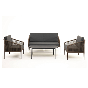 Лаунж-зона 4SIS Канны 4-местная со столом Верона, каркас коричневый, роуп коричневый, столешница серый гранит, садовая мебель