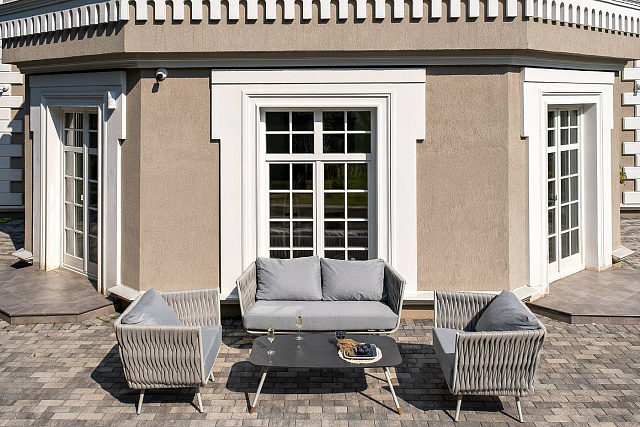 Лаунж-зона 4SIS Монако 4-местная со столом Верона (серый гранит), каркас светло-серый, роуп светло-серый 