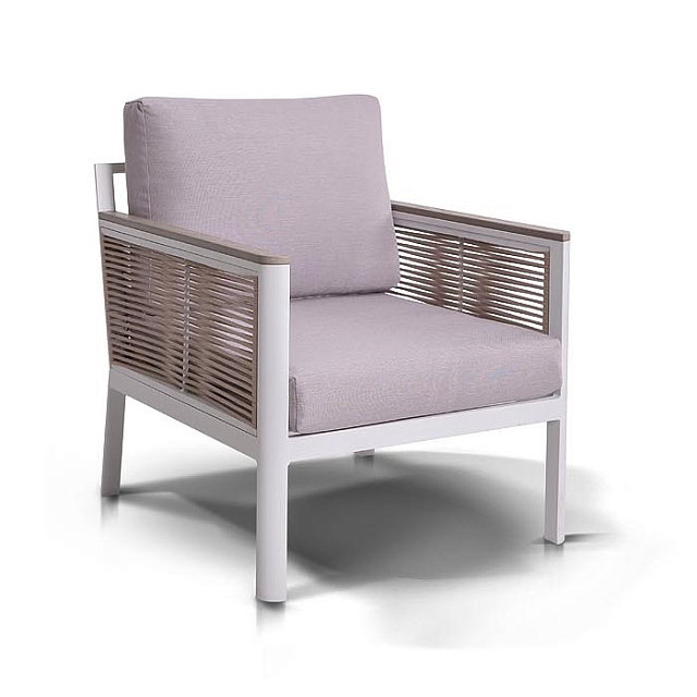 Кресло 4SIS Сан Ремо, каркас, каркас белый, роуп бежевый, ткань бежевая 