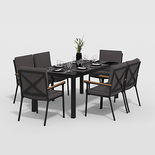 Обеденная зона Gardenini Calma 180 Карбон / Антрацит со стульями Calma S, садовая мебель