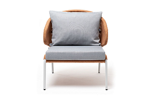 Кресло 4SIS Милан, каркас светло-серый муар, роуп оранжевый меланж, ткань светло-серая для дачи Кресло 4SIS Милан, каркас светло-серый муар, роуп оранжевый меланж, ткань светло-серая, садовая мебель