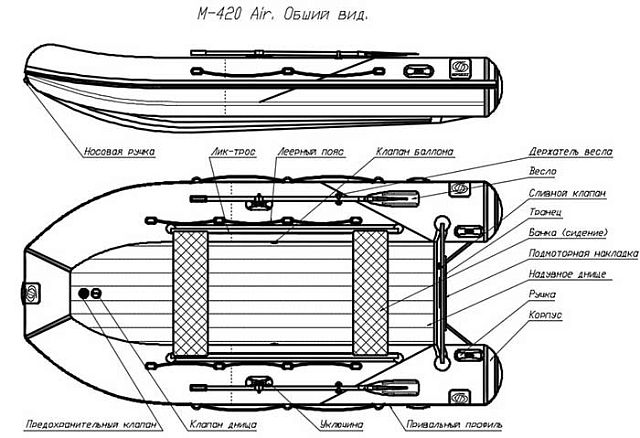 Лодка ПВХ Фрегат 420 Air (НДНД) серая