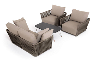 Лаунж-зона 4SIS Форли 4-местная, каркас светло-серый, роуп серо-коричневый, садовая мебель