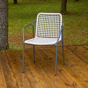 Стул 4SIS Тунис из роупа, каркас темно-серый (RAL7024), роуп светло-серый, садовая мебель