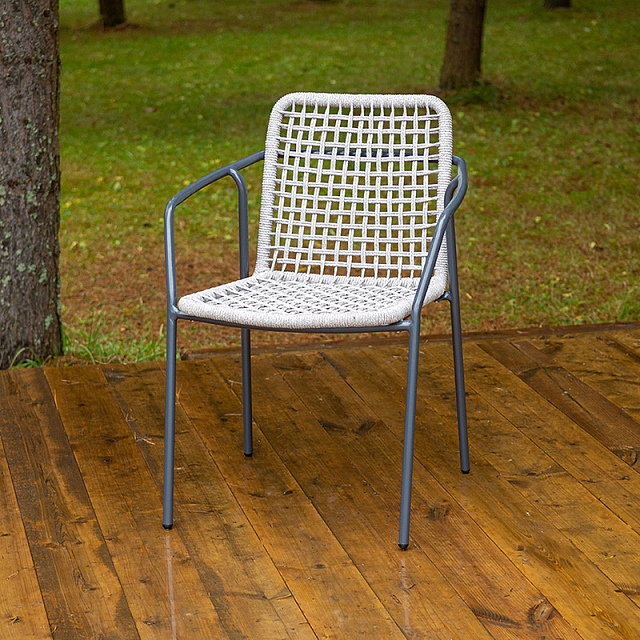 Стул 4SIS Тунис из роупа, каркас темно-серый (RAL7024), роуп светло-серый 