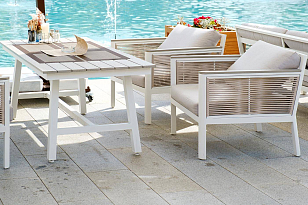 Кресло 4SIS Сан Ремо, каркас, каркас белый, роуп бежевый, ткань бежевая