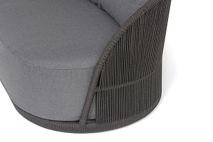 Диван 4SIS Монтелла 3-местный из роупа, каркас алюминий темно-серый (RAL7024) муар, роуп темно-серый круглый, ткань темно-серая 027, садовая мебель