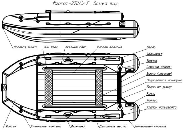 Лодка ПВХ Фрегат 370 Air F (НДНД) серая