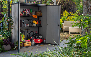 Высокий шкаф Keter Duotech High Store 1400 л + 2 полки для дачи Высокий шкаф Keter Duotech High Store 1400 л + 2 полки, садовая мебель