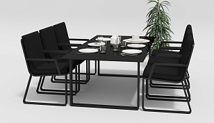 Обеденная зона Gardenini Voglie 220 Карбон / Черный со стульями Voglie Armrest, садовая мебель