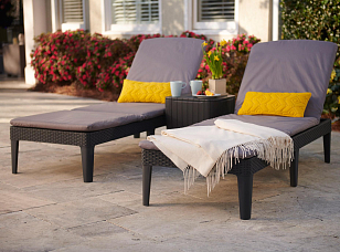 Лежак для загара Keter Jaipur коричневый с матрасом, садовая мебель