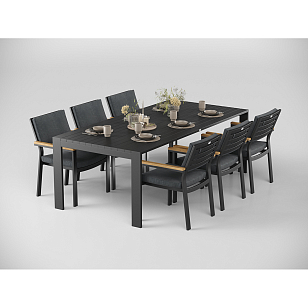 Обеденная зона Gardenini Malia 220 Карбон / Антрацит со стульями Premium Bella, садовая мебель