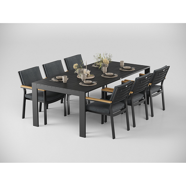 Обеденная зона Gardenini Malia 220 Карбон / Антрацит со стульями Premium Bella 