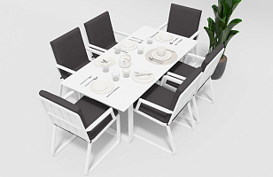 Обеденная зона Gardenini Voglie 180 Белый / Антрацит со стульями Voglie Armrest, садовая мебель