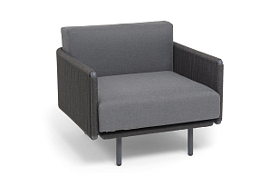 Кресло 4SIS Джелло, каркас алюминий темно-серый (RAL7024) муар, роуп темно-серый круглый, ткань темно-серая 027, садовая мебель