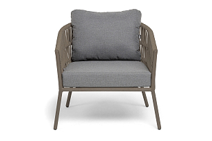 Кресло 4SIS Комо, каркас бежево-серый (RAL7006) муар, роуп серо-коричневый, ткань темно-серая, садовая мебель
