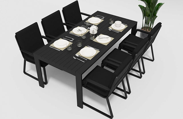 Обеденная зона Gardenini Malia Carbon 200 Черный со стульями Voglie Armrest 