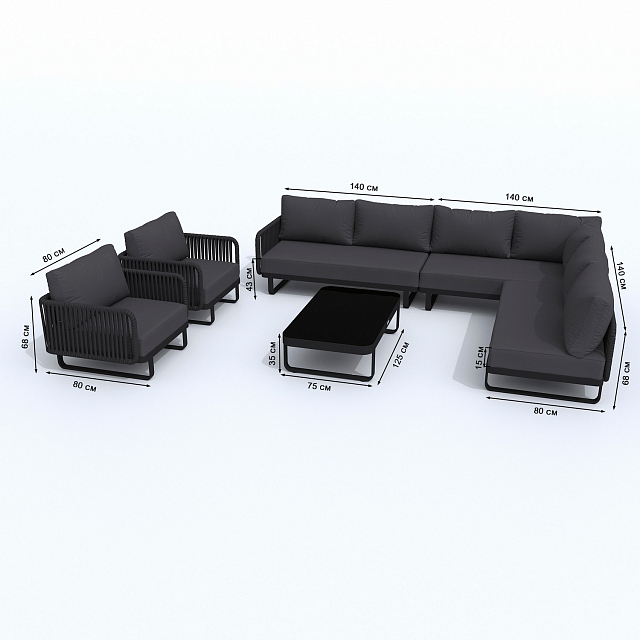 Лаунж зона Ideal Patio Bellisa модульная Цвет: антрацит, карбон 