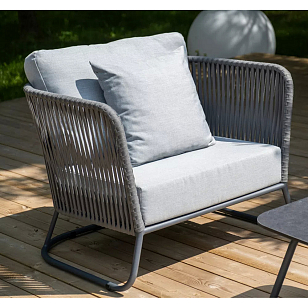 Кресло 4SIS Багамы, каркас темно-серый муар, роуп серый, ткань светло-серая, садовая мебель