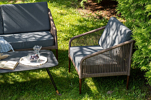 Лаунж-зона 4SIS Канны 4-местная со столом Верона, каркас коричневый, роуп коричневый, столешница серый гранит, садовая мебель